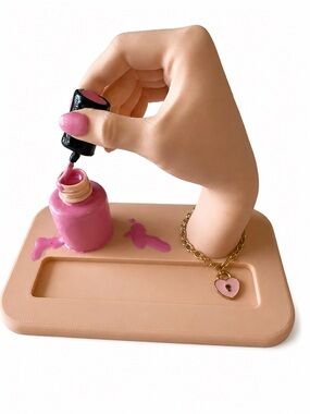 Pink Hand-Shaped Key & Card Holder with Heart Charm Bracelet